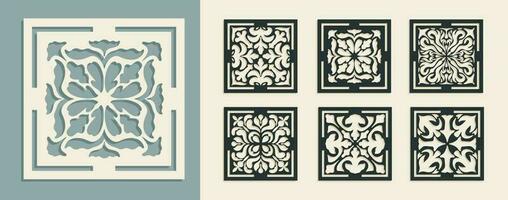 Big set of square Vintage Laser Cut pattern with baroque ornament. Vector Stencil Template for cnc cutting, decorative panels of wood, metal, paper, plastic