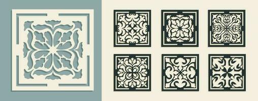 Big set of square Vintage Laser Cut pattern with baroque ornament. Vector Stencil Template for cnc cutting, decorative panels of wood, metal, paper, plastic