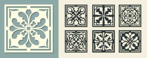 Big set of square Vintage Laser Cut pattern with baroque ornament. Vector Stencil Template for cnc cutting, decorative panels of wood, metal, paper, plastic