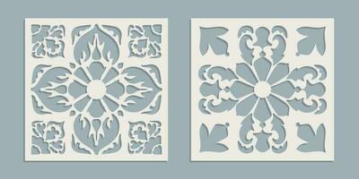 Vintage Laser Cut pattern with floral baroque ornament. Vector Stencil Template for cnc cutting, decorative panels of wood, metal, paper, plastic