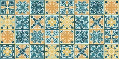 sin costura marroquí mosaico loseta modelo con vistoso labor de retazos. Clásico Portugal azulejo, mexicano talavera, italiano mayólica ornamento, arabesco motivo o Español cerámico mosaico vector