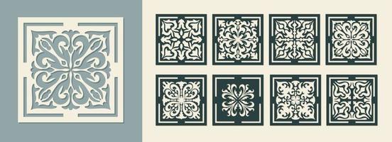 Big set of square Vintage Laser Cut pattern with baroque ornament. Vector Stencil Template for cnc cutting, decorative panels of wood, metal, paper, plastic