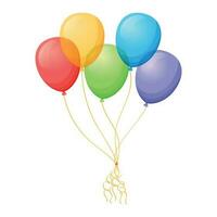 Bundle of colorful flying helium balloons. Vector isolated cartoon illustration.