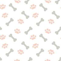 Animal cartoon vector seamless pattern with pet design elements. Dog bone and paw print icon.