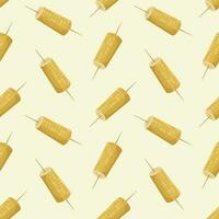 Vector seamless pattern, boiled corn on a skewer. Background with street fast food.