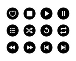 jugar, detener, pausa, barajar, repetir, anterior, próximo, favorito, y lista. icono conjunto colección de música aplicación vector