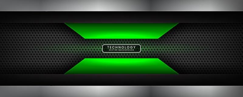 3D black silver techno abstract background overlap layer on dark space with green light effect decoration. Modern graphic design element cutout style concept for banner, flyer, card, or brochure cover