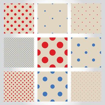 Set of cute polka dot seamless patterns. Collection of geometric backgrounds with dots, circles. Round shapes. vector