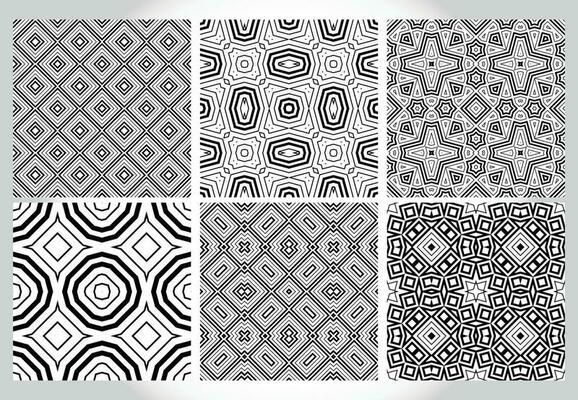 Abstract fantasy thin line hexagon, triangle geometric seamless pattern set. Creative mosaic, tile backgrounds.