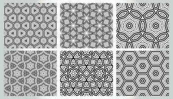 Abstract fantasy thin line hexagon, triangle geometric seamless pattern set. Creative mosaic, tile backgrounds. vector