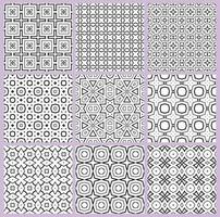 Abstract fantasy thin line square, triangle geometric seamless pattern set. Creative mosaic, tile backgrounds. vector
