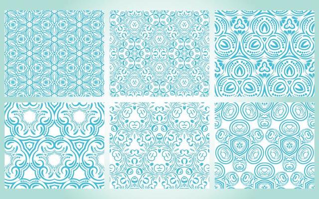 Set of abstract hand drawn doodle thin line swirl seamless patterns. Curly ornamental symmetric background.