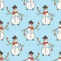 Thin line smiling doodle snowman with hat and carrot seamless pattern. Winter holidays background. vector