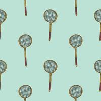 Cute doodle tennis or badminton racket seamless pattern. Game or hobby background. Sport equipment. vector