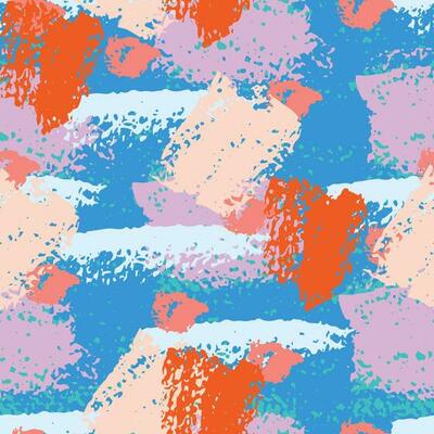 Colorful grunge seamless pattern with abstract hand drawn brush strokes and paint splashes, lines, geometrical shapes. Messy infinity texture, modern grungy background.