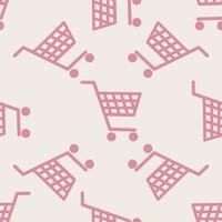 Abstract seamless pattern with thin line icon of grocery cart, trolley. Shopping background. vector