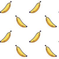 linda amarillo plátano sin costura modelo en garabatear estilo.. vector mano dibujado dibujos animados plátano ilustración. mano dibujado bosquejo de banana. modelo para niños ropa.