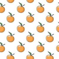 Cute orange Mandarin seamless pattern in doodle style. Vector hand drawn cartoon Mandarin illustration. Hand drawn Sketch of Mandarin. Pattern for kids clothes.