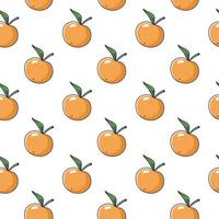 Cute orange Mandarin seamless pattern in doodle style. Vector hand drawn cartoon Mandarin illustration. Hand drawn Sketch of Mandarin. Pattern for kids clothes.