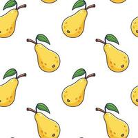 Cute yellow Pear seamless pattern in doodle style.. Vector hand drawn cartoon Pear illustration. Hand drawn Sketch of Pear. Pattern for kids clothes.