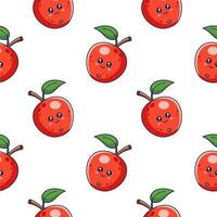Cute kawaii red Apple seamless pattern in doodle style. Vector hand drawn cartoon Apple illustration. Hand drawn Sketch of Apple. Pattern for kids clothes.