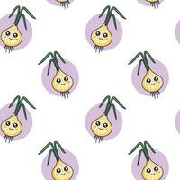 Cute kawaii Onion seamless pattern in doodle style. Vector hand drawn cartoon Onion illustration. Hand drawn Sketch of Onion character. Pattern for kids clothes.