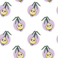 Cute kawaii Onion seamless pattern in doodle style. Vector hand drawn cartoon Onion illustration. Hand drawn Sketch of Onion character. Pattern for kids clothes.