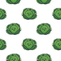 Cute kawaii Cabbage seamless pattern in doodle style.. Vector hand drawn cartoon Cabbage illustration. Hand drawn Sketch of Cabbage. Pattern for kids clothes.