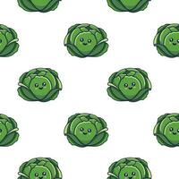 Cute kawaii Cabbage seamless pattern in doodle style.. Vector hand drawn cartoon Cabbage illustration. Hand drawn Sketch of Cabbage. Pattern for kids clothes.