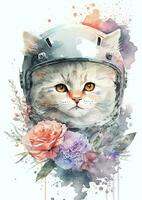 Delicate cat watercolor painting of Angora breed vector