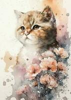 Adorable British Short Hair Cat Watercolor Illustration vector