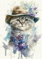 Elegant Angora cat watercolor portrait vector