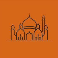 Vector illustration of a mosque and in a minimalist style. Perfect for Ramadan Kareem greeting design elements. Orange color background template, Ramadan theme.