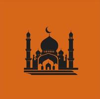Vector illustration of a mosque and in a minimalist style. Perfect for Ramadan Kareem greeting design elements. Orange color background template, Ramadan theme.