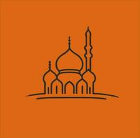 Vector illustration of a mosque and in a minimalist style. Perfect for Ramadan Kareem greeting design elements. Orange color background template, Ramadan theme.