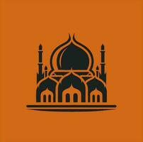 Vector illustration of a mosque and in a minimalist style. Perfect for Ramadan Kareem greeting design elements. Orange color background template, Ramadan theme.