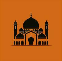 Vector illustration of a mosque and in a minimalist style. Perfect for Ramadan Kareem greeting design elements. Orange color background template, Ramadan theme.