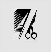 Hair scissors and comb graphic icon. scissors and comb isolated on gray background. Barber symbol. Vector illustration, scissors and comb logo