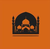 Vector illustration of a mosque and in a minimalist style. Perfect for Ramadan Kareem greeting design elements. Orange color background template, Ramadan theme.