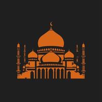 Vector illustration of a mosque and in a minimalist style. Perfect for Ramadan Kareem greeting design elements. Orange color background template, Ramadan theme.