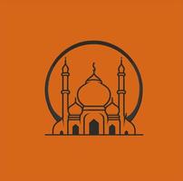 Vector illustration of a mosque and in a minimalist style. Perfect for Ramadan Kareem greeting design elements. Orange color background template, Ramadan theme.