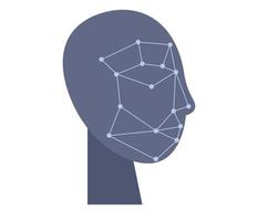 Face id icon. Face identification. Identity biometric verification. Facial recognition system sign. Facial detection symbol. Face scanning process. Identification of person. Vector flat illustration