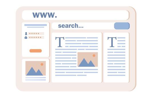 Web design icon. User interface development concept. Website layout online service or platform. Site creation with blocks in browser. Vector flat illustration