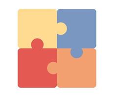 Colorful puzzle icon. Four pieces puzzle. Vector flat illustration