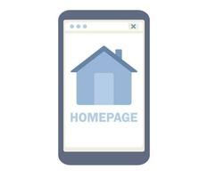 Homepage icon on smartphone. Website or app homepage development, optimization, setup. Vector flat illustration