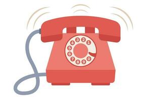 Old red vintage telephone icon. Phone call. Vector flat illustration