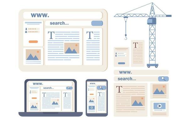 Web design icon. User interface development concept. Site creation with blocks in browser or mobile app. Website layout online service or platform. Vector flat illustration