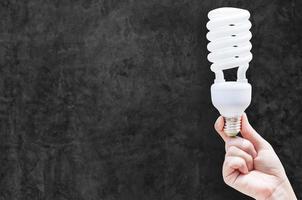 Energy saving concept, Woman hand holding light bulb on dark background,Ideas light bulb in the hand photo