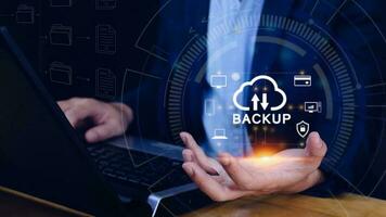 Internet data storage backup, technology business concept, Cloud technology, Data storage, Networking and internet service concept. photo