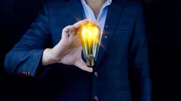 Bright idea in hand Business man,Hands holding light bulb for concept new idea concept with innovation and inspiration,technology in science and communication concept photo